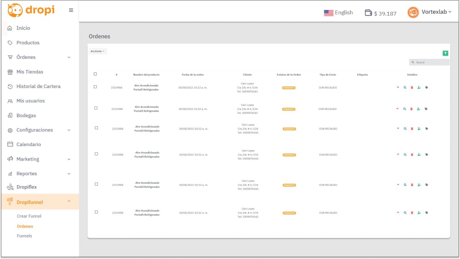 Dropi Funnel project capture