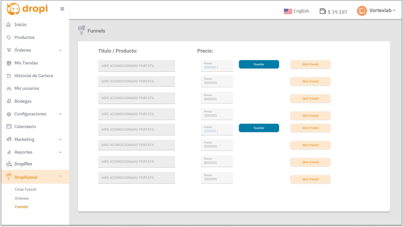 Dropi Funnel project capture