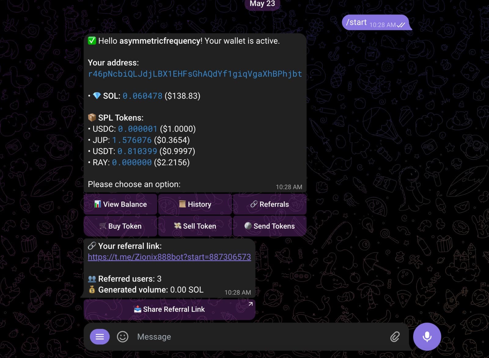 Telegram Trading Bot interface