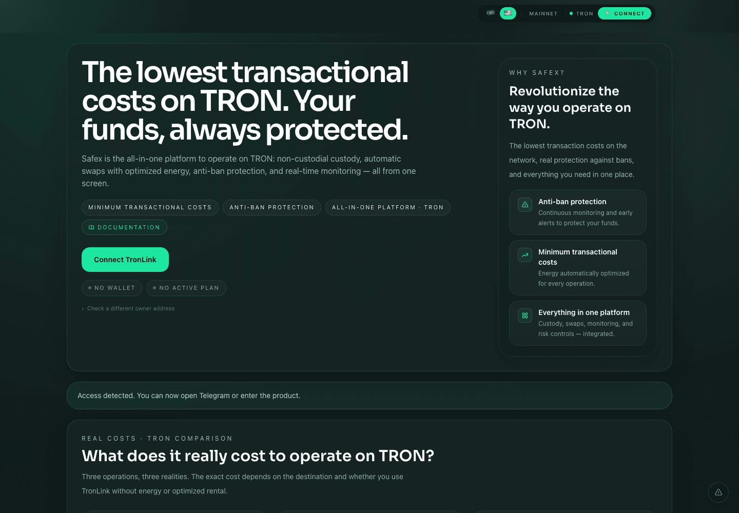 SafeX — TRON operations + fund protection
